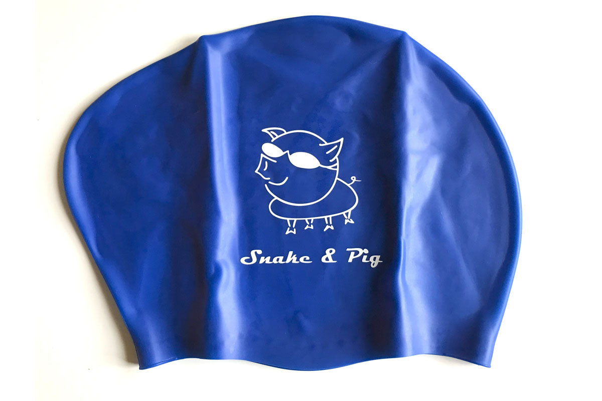 Blue silicone cap for people with long hair from Snake and Pig Sports
