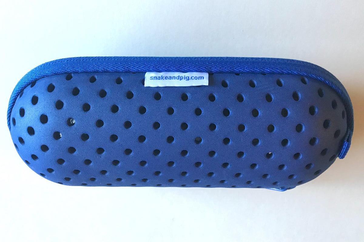 Royal blue ventilated goggle case with zipper