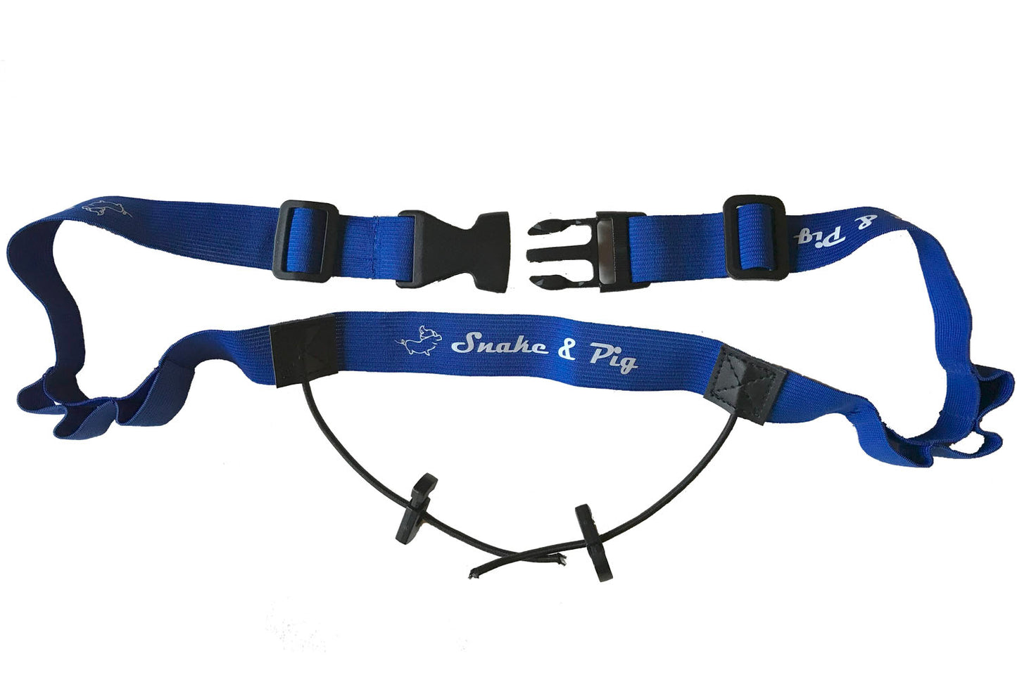 Blue race belt from Snake & Pig with toggles, stretchy material, and a strong black closure