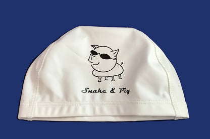 White lycra swim cap from Snake and Pig Sports