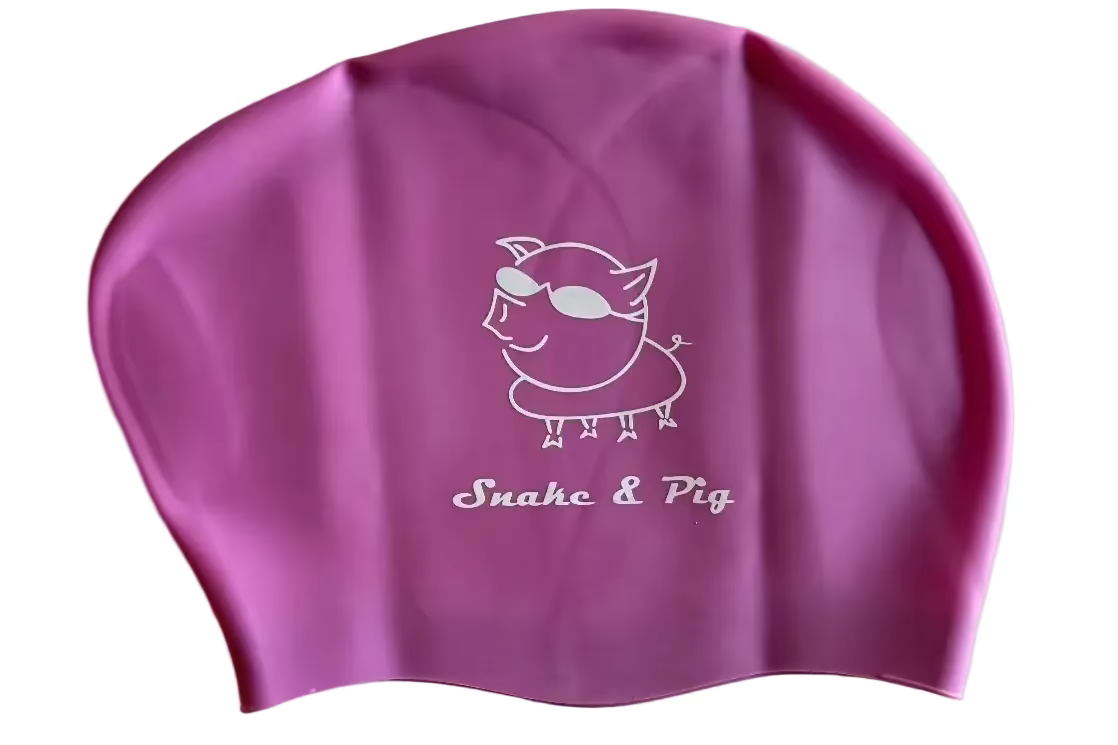 Light purple long-hair swim cap with Snake & Pig logo